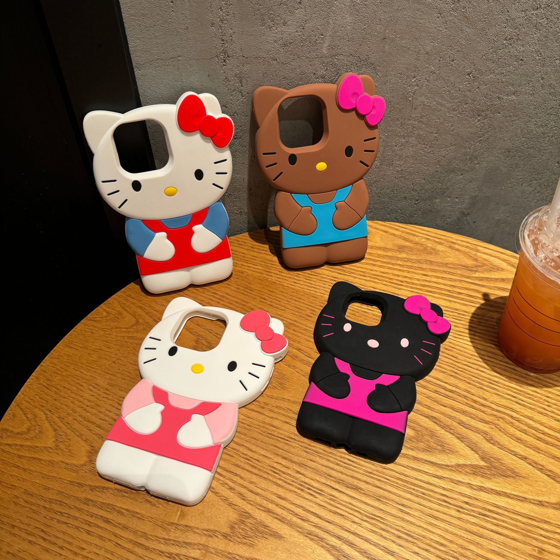 만화 귀여운 스트랩 바지 KT 고양이 iPhone15 애플 16 13/14Pro 최대 드롭 방지 전화 케이스 11