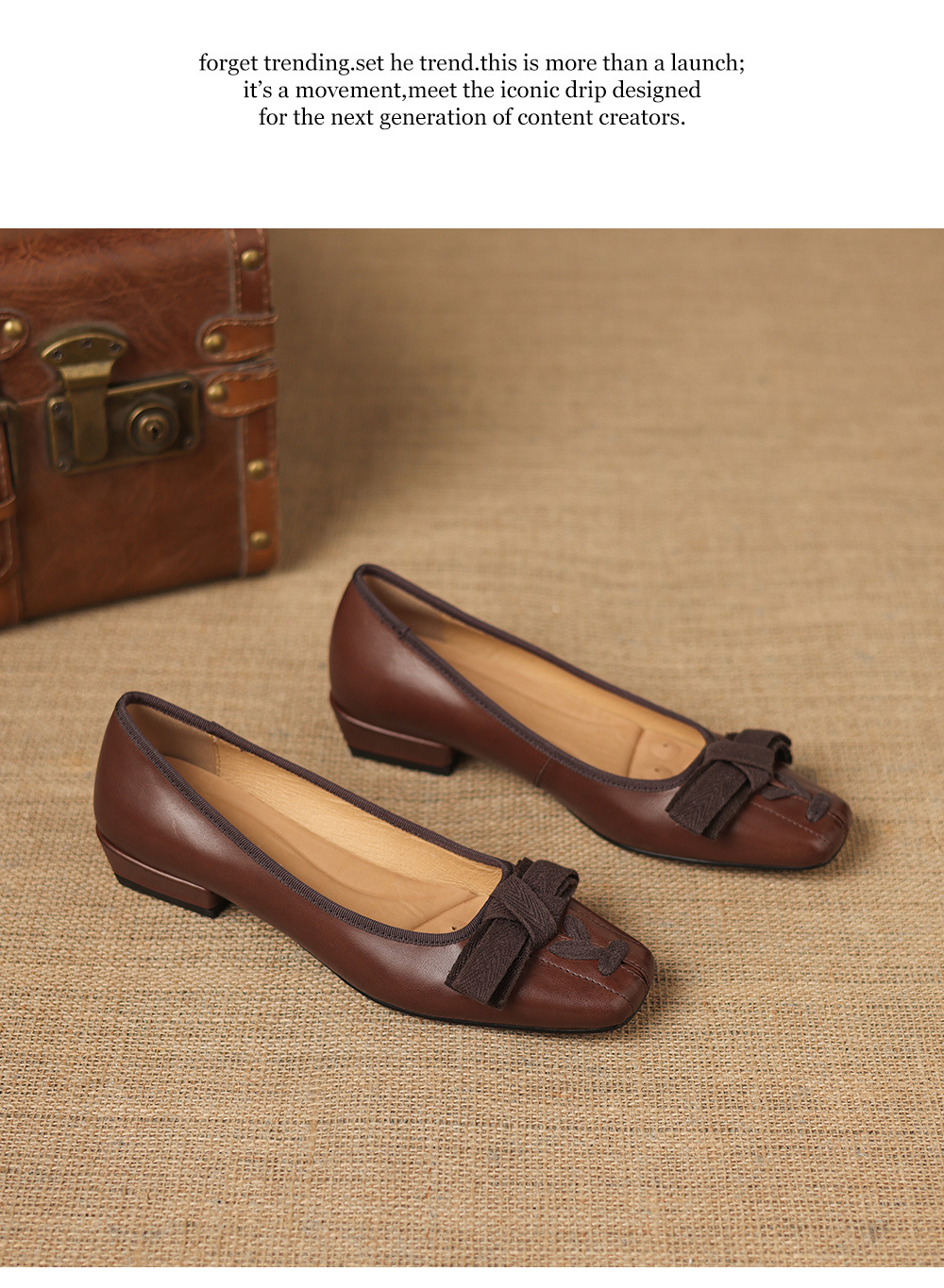 Giày da nữ mũi vuông cổ điển gót thấp phong cách vintage — đen chi tiết 16