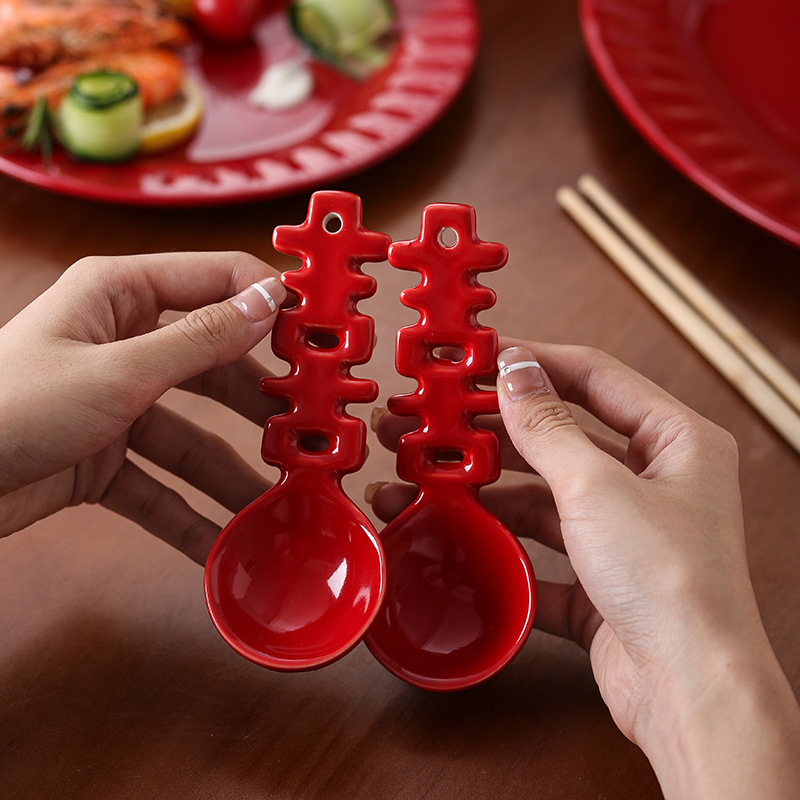 新婚新居高級赤い陶器食器と食器セットボウル家庭用ボウル個人用ディナープレートインスタントラーメンボウル|undefined