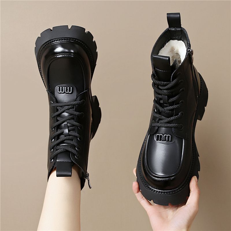 Fall/Winter Trendy Leather Round Toe Thick-soled Mid-range Boots Cyber Celebrity Street Shops Fashion Women's Shoes_voghion.com
