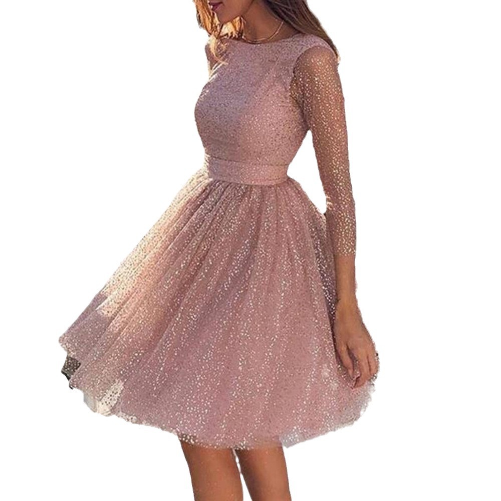 2025 verano transfronterizo nuevo estilo vestido de manga larga de moda de mujer europea y americana vestido de cóctel de cintura alta vestido de noche
