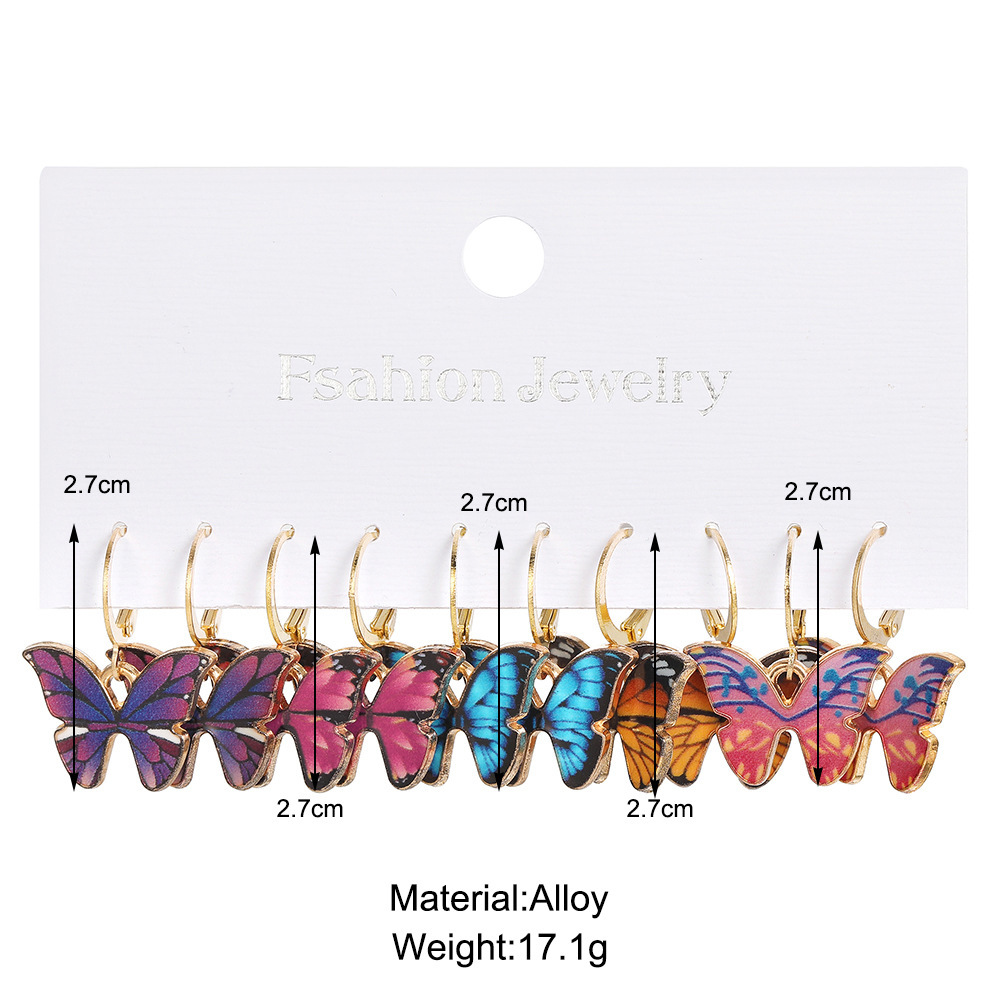 Sweet Butterfly Alloy Enamel Earrings 5 Pairs display picture 1