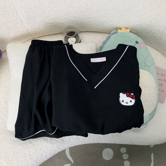 Vietnam transfronterizo transmisión en vivo estilo caliente verano con cuello en V nube pijamas de algodón pantalones de manga corta para mujer traje de servicio a domicilio para estudiantes de dibujos animados