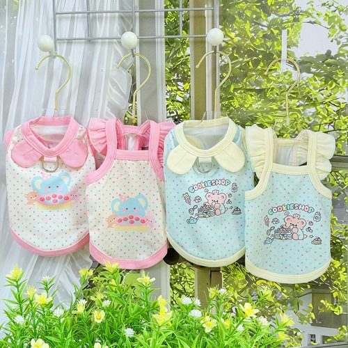 Cats and dogs spring and summer clothes thin cute cartoon print fashionable macaron color suspender Bichon Pomei small short style