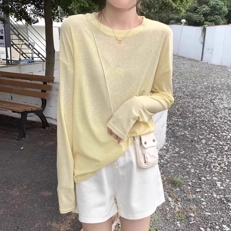 女性用夏の黄色のアイスシルクニットブラウス、薄いデザイン、ニッチなルーズ日焼け止めシャツ、エアコン付きトップ|undefined
