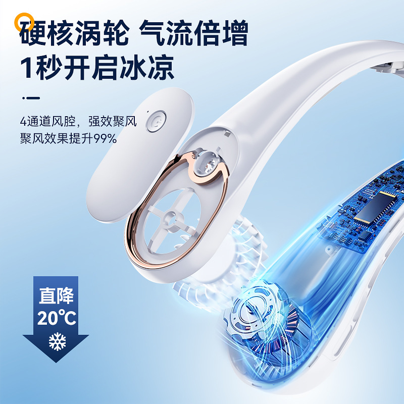 Usb estilo explosivo transfronterizo ventilador de cuello halter de Amazon ventilador de carga de cuello halter para exteriores ventilador de cuello halter silencioso sin hojas