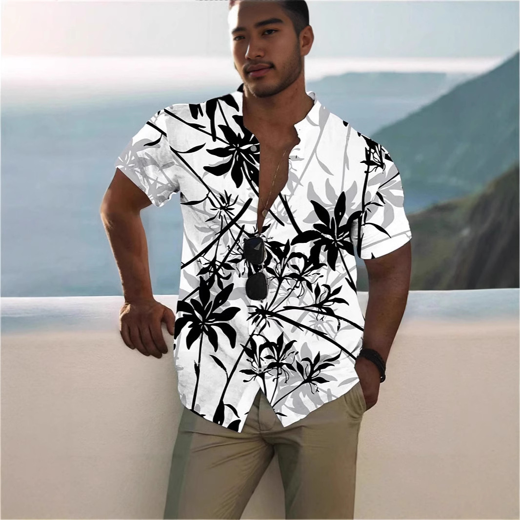 2025椰子树海滩度假派对男士衬衫男士夏威夷衬衫休闲上衣现货整单