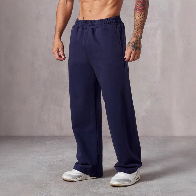 2024 Men's Autumn and Winter New Cross-Border Unisex Fleece Sweatpants, Fashionable Street Style, Loose and Comfortable with Elastic Waistband