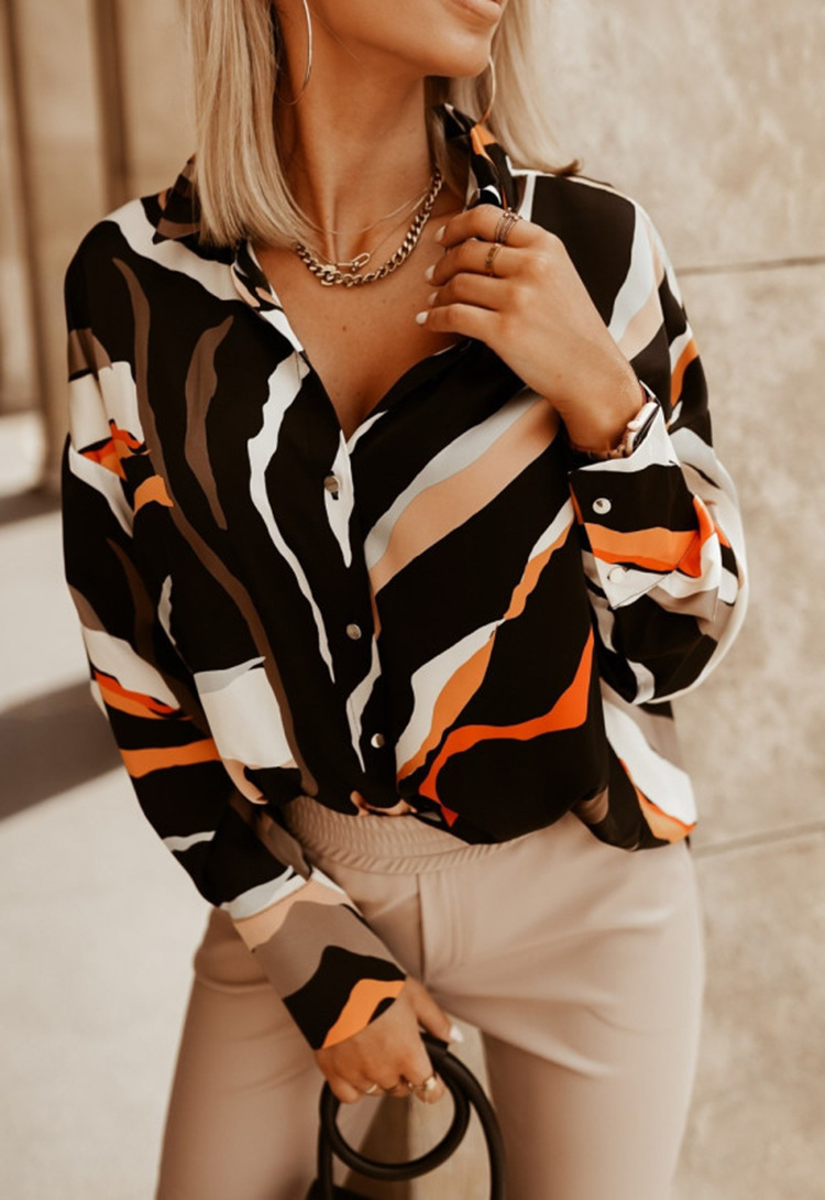 182g Weight Long Sleeve Sleeve Length Single Breasted Placket Type Regular Sleeve Sleeve Type Polyester Fabric Type Long Top Length Blouse Tops Type Holiday Occasion Shirt Collar Neckline Loose Fit Type Abstract Pattern Summer Season Women's Gender Vacation, Simple Style Style Wholesale Women's Vacation Simple Style Abstract Long Sleeve Blouses 2