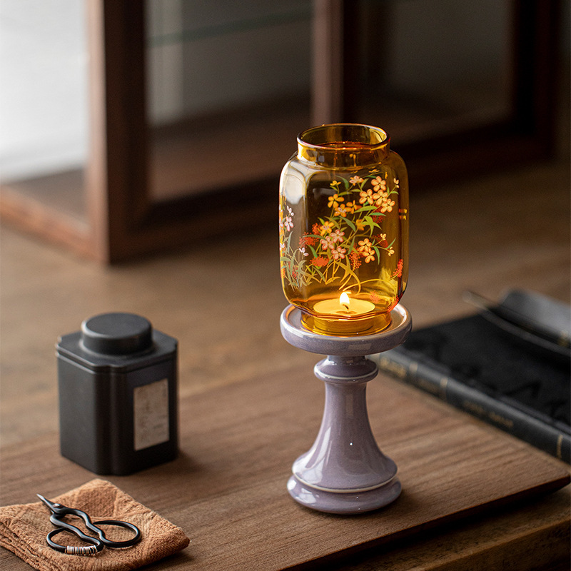 Mo Jirui パープルフラワー燭台茶道アクセサリー茶席雰囲気高価値装飾品アロマセラピーキャンドルホルダー|undefined