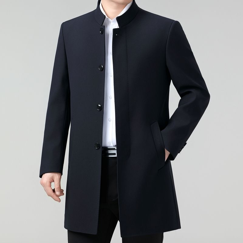 2026 Spring and Autumn New Men's Silk Trench Coat Business Casual High-End Mid-Length Executive Jacket