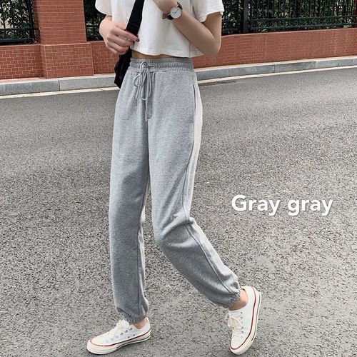 Gray sweatpants women's loose leg-tie spring and summer 2021 new slim student wide-leg spring and autumn casual sanitary trousers
