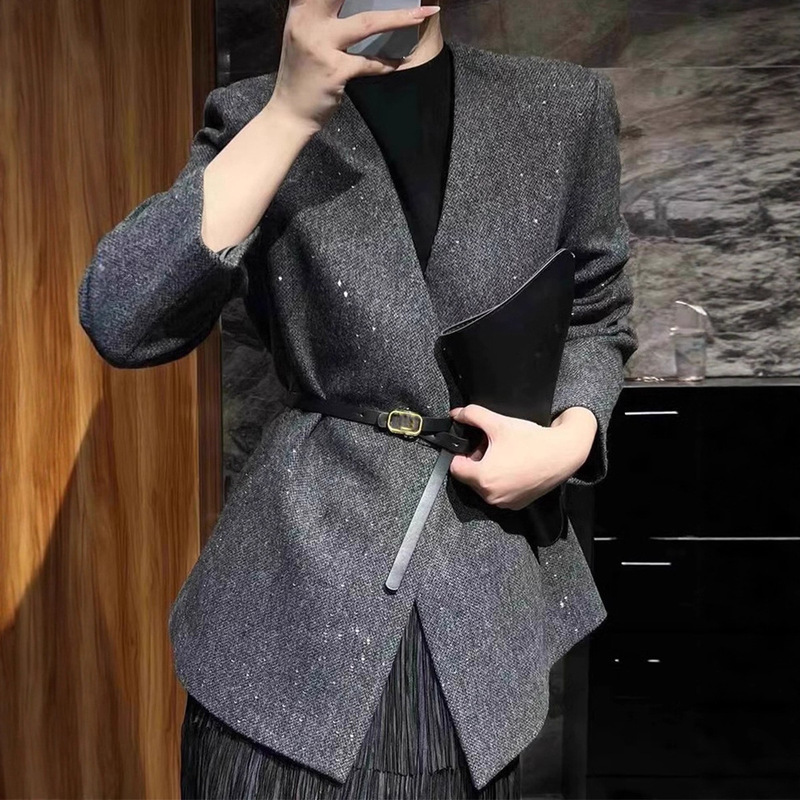 High-End Plaid Blazer European Style 2025 Autumn and Winter Korean Style Heavy-Duty Waist-Cinching Slimming Suit for Women A7087