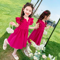 Children's Summer Dress 2024 New Arrival Little Girl Fashion Flared Sleeve Princess Dress for Baby Girls with Chinese Style Button Dress