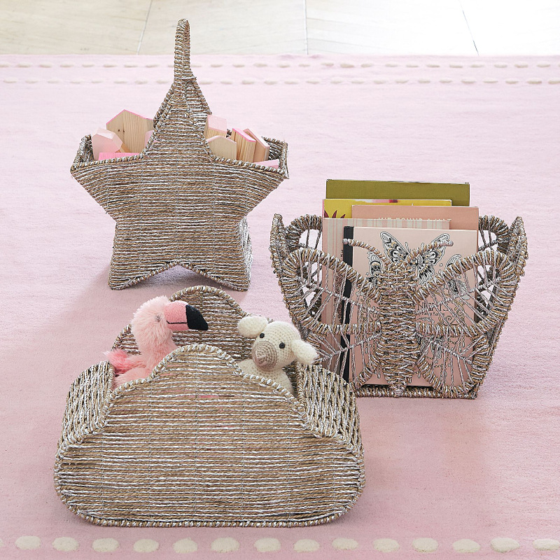 Cestas tejidas a mano al por mayor Cestas de almacenamiento en forma de mariposa Cestas de almacenamiento de artículos diversos para la habitación de los niños Cestas de almacenamiento de juguetes para revistas