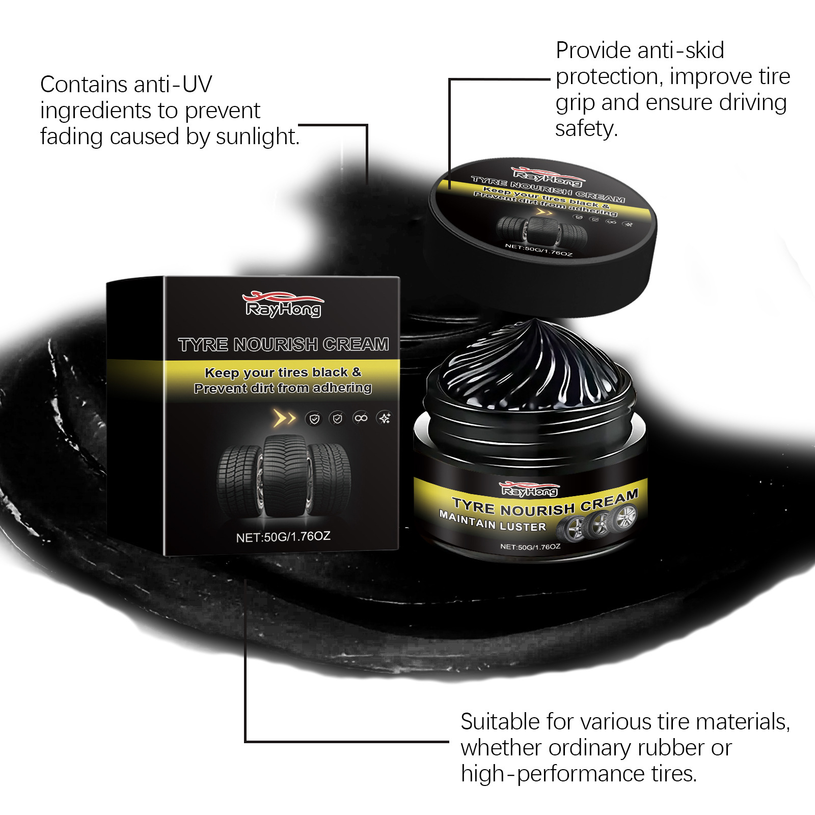 Rayhong Car Tire Retreading Wax Long-Lasting Protection Anti-Fouling Tire Aging Dust Polishing Wheel Retreading Wax