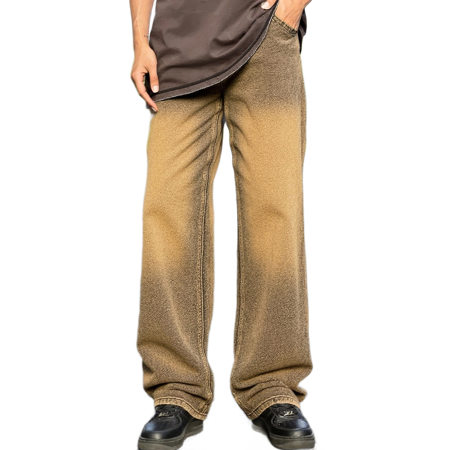 Pantaloni casual da uomo in stile coreano, a gamba dritta e ampia, in poliestere di peso medio, alla moda e adatti a tutte le stagioni._voghion.com