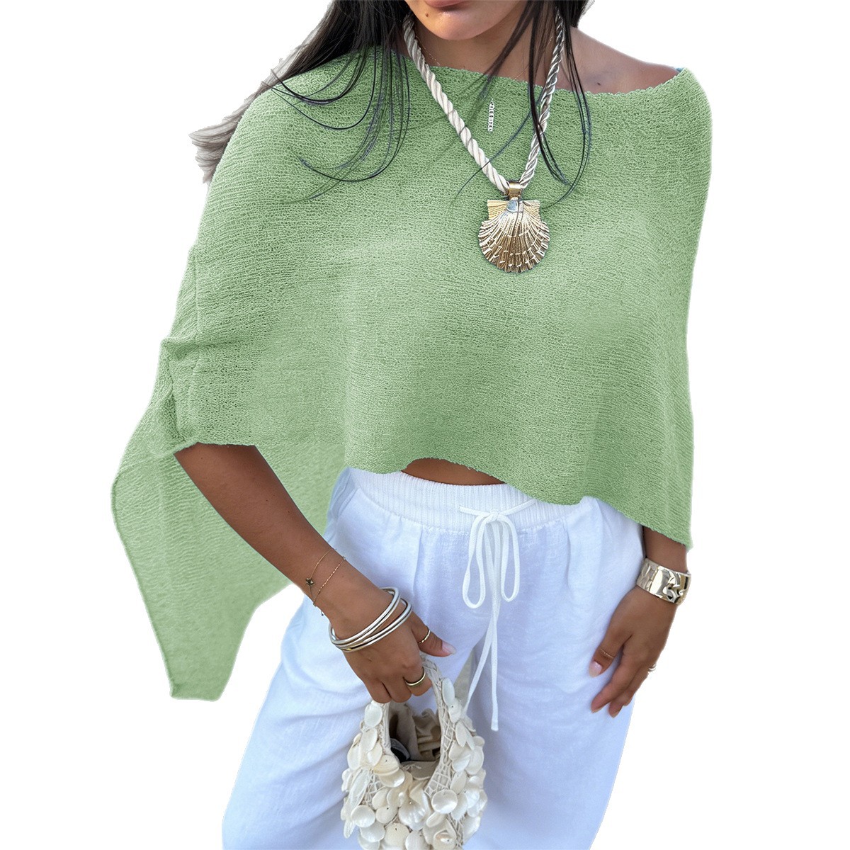 Breathable Knitted Boho Chic Cape Top For Women - Lightweight Summer Cover-Up With Sheer Elegance (S/M/L/XL) - Casual Beachwear & Daily Layering_voghion.com