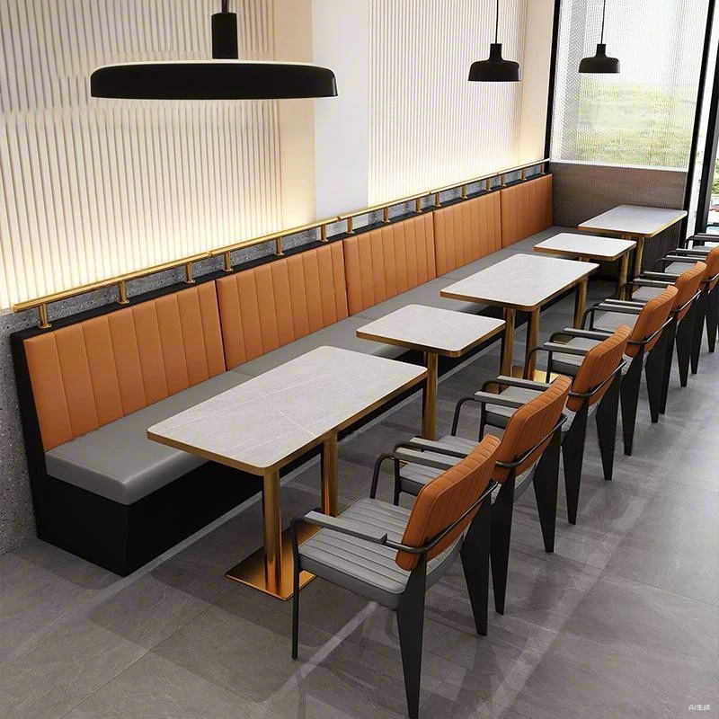 Trendy Luxury Slate Table and Chairs, Western Restaurant Dessert Hot Pot Restaurant Dining Wall-Mounted Booth Sofa Set