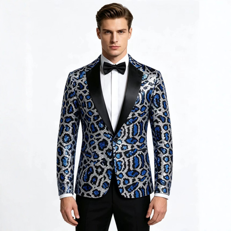 2026 Leopard Print Sequin Suit Performance Outfit for Men, Sequin Stage Wear, Leopard Print Jacket, Trendy Brand for Singers