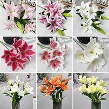 3D手感百合假花小把花婚庆用花仿真花束成品批发百合花跨境货源