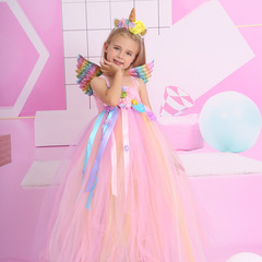 ハロウィーンのユニコーンのお姫様のスカートの子供の超仙レースの花の蓬蓬の長いスカートの女の子の花の子供のショーのドレス