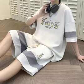现货青少年运动套装男夏季大童宽松短袖五分裤套装透气休闲两件套