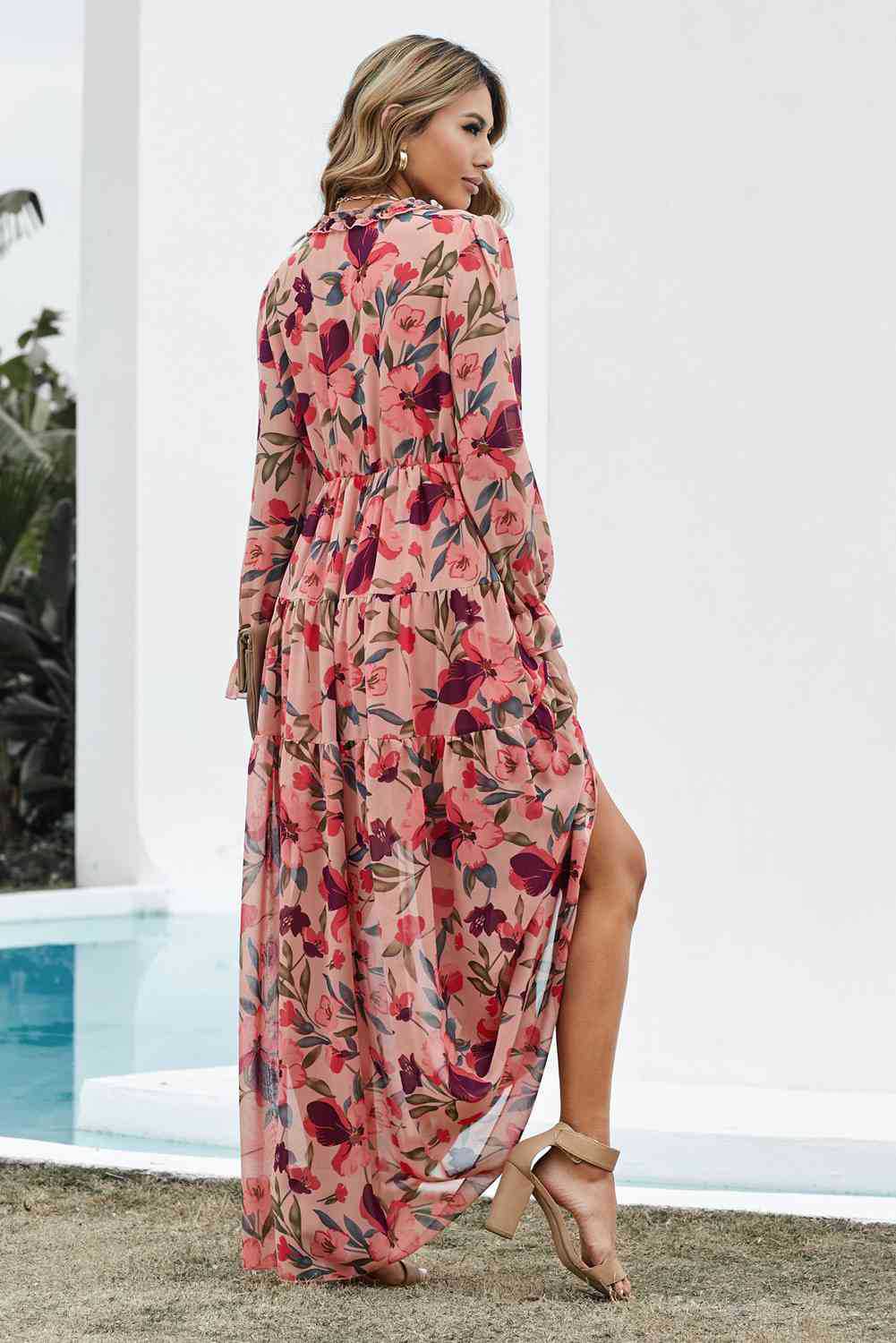 Robe de soirée bohème à manches longues, col en V, en mousseline florale, style européen et américain, collection été 2025 pour femmes_voghion.com