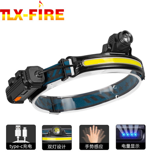 New multifunctional XPG+COB induction headlight Type-C rechargeable outdoor fishing work telescopic zoom headlight