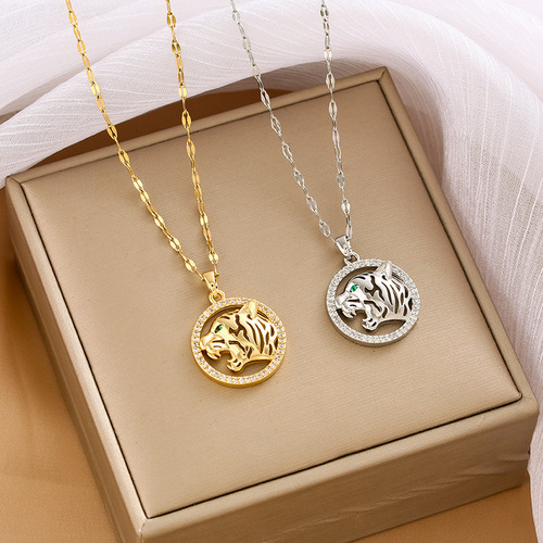欧美跨境热卖豹子头项链创意时尚个性经典款镂空豹子锁骨链项饰批