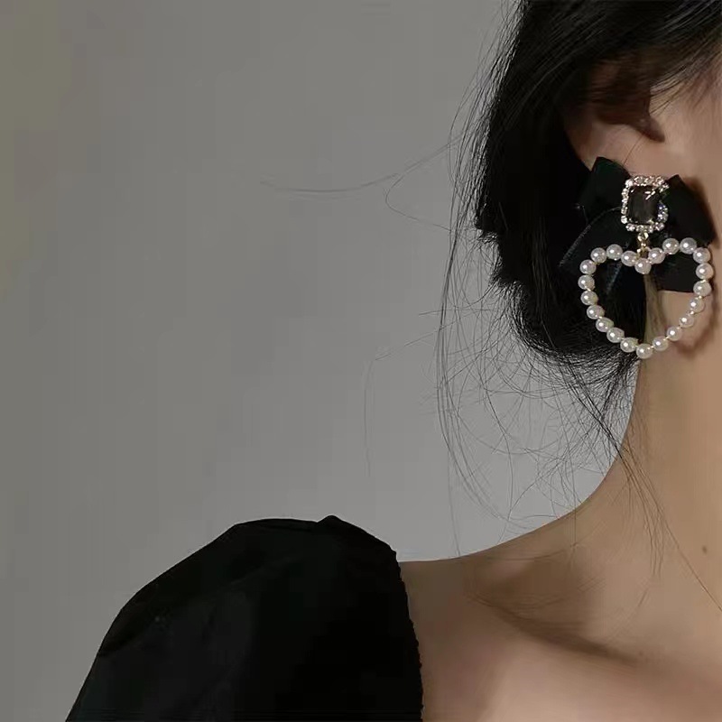 Explosions French bow love earrings fairy 925 pearl lace earrings female Korean earrings jewelry wholesale