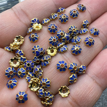 镀18K真金饰批发鎏金烧蓝DIY配件景泰蓝掐丝蓝色花托服装饰品辅料