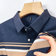 2024夏季男士中年商务翻领短袖薄T恤休闲运动印花polo衫上衣