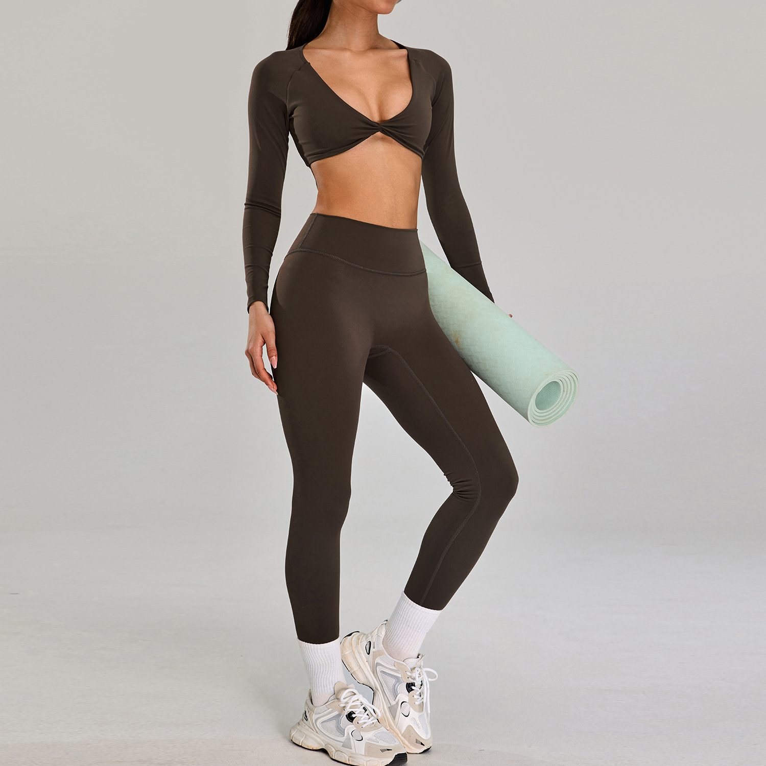 Traje deportivo de alta intensidad europeo y americano, correr al aire libre, ropa de fitness desnuda, cintura alta delgada, ropa de yoga de cinco piezas