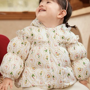 French style Baby Children's down jacket girls' winter short coat 2023 new warm cute wave trendy