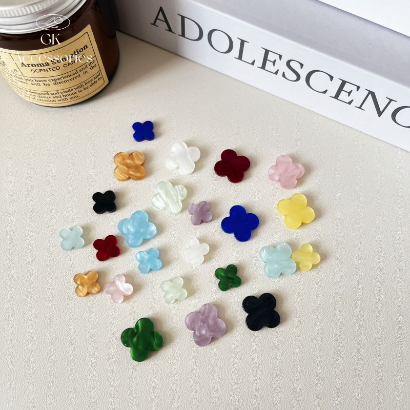 欧美跨境亚克力四叶草树脂配件日系彩色时尚 DIY耳环发夹饰品材料
