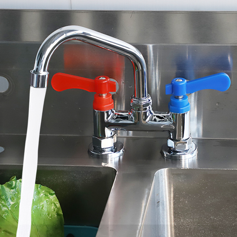 4inch Economical Sink Dual Temperature Faucet All-Copper Hot and Cold Hotel Restaurant Stove Kitchen Plastic Handle Faucet