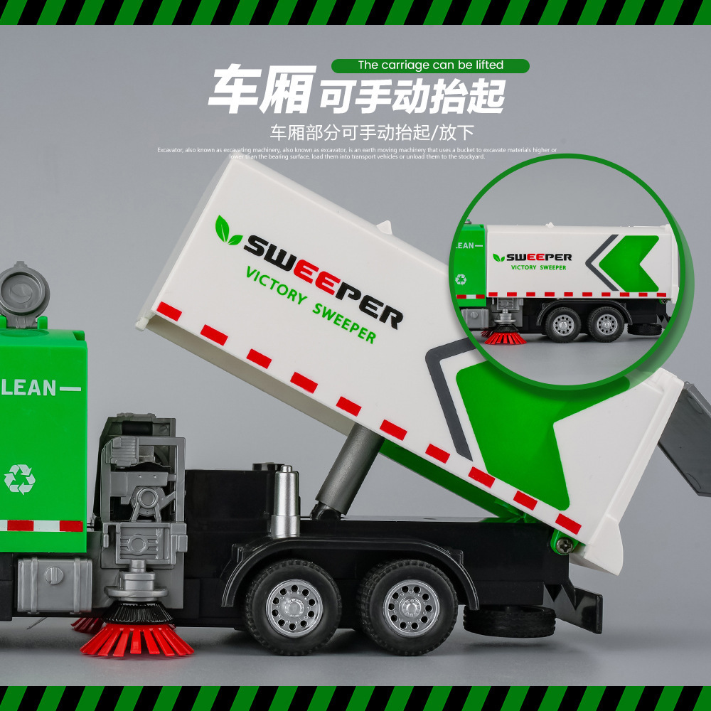 Tianjing simulación aleación coche modelo 1:32 ciudad saneamiento Pull-back barredora sonido y luz juguete coche música modelo adornos