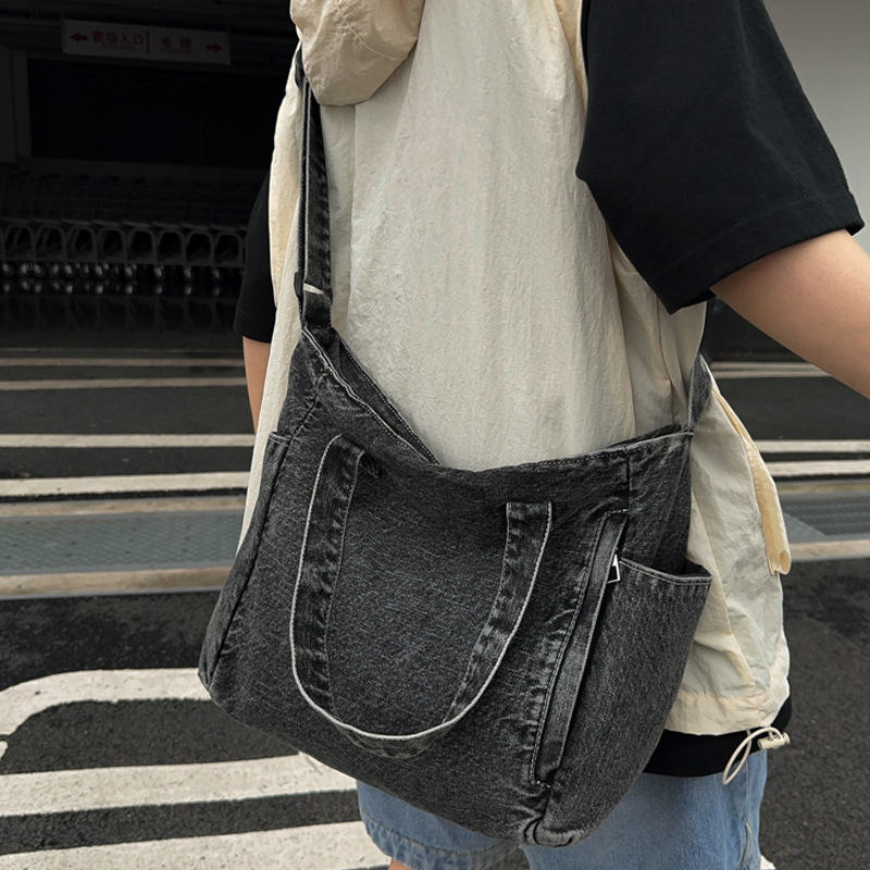 Bolso de mezclilla para mujer 2024 nuevo bolso de mensajero de un solo hombro de gran capacidad Bolso de viajero casual todo-fósforo Bolso Tote