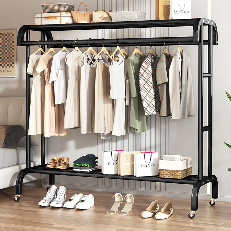 Clothing store floor clothes hanger household bedroom clothes hanger indoor clothes hanger with wheels coat rack balcony clothes drying rack