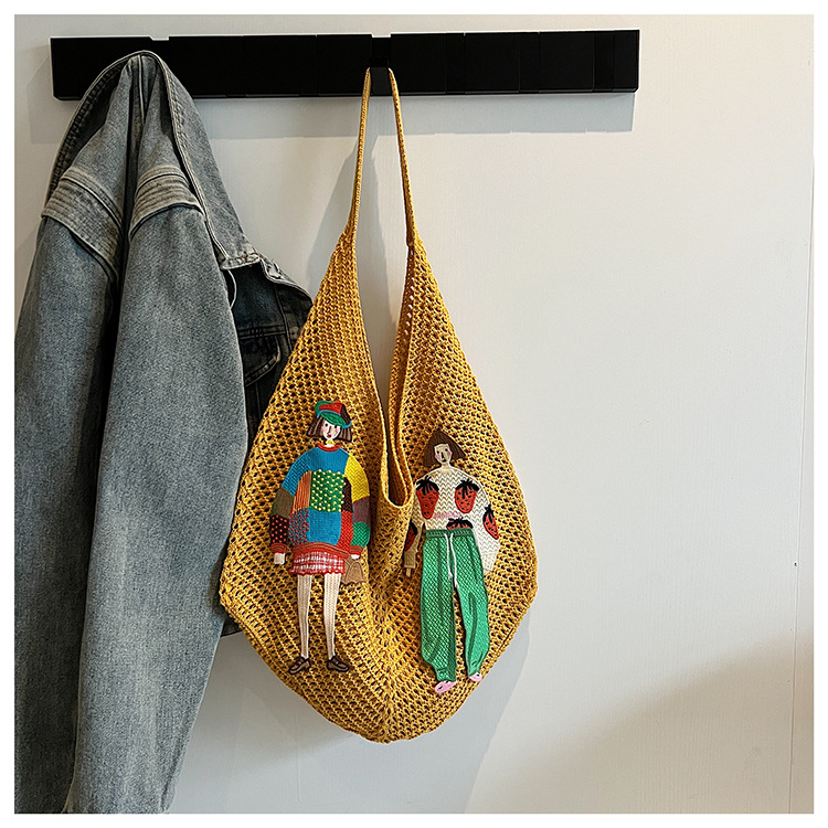 Lazy Style Woven Bag For Women, Fashionable Large Capacity Shoulder Bag, Beach Vacation Travel Korean Style Straw Bag - Thumbnail 7