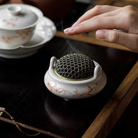 草木灰陶瓷小香炉家用室内盘香炉线香香薰炉茶桌茶室禅意香道摆件