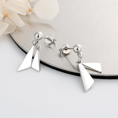 Korean style simple geometric rhombus earrings double-layer mirror personalized small fresh round bead bean earrings for girls