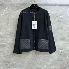 高品24秋冬新品张钧甯同款羊绒羊毛针织开衫菱格皮口袋毛衣厚外套