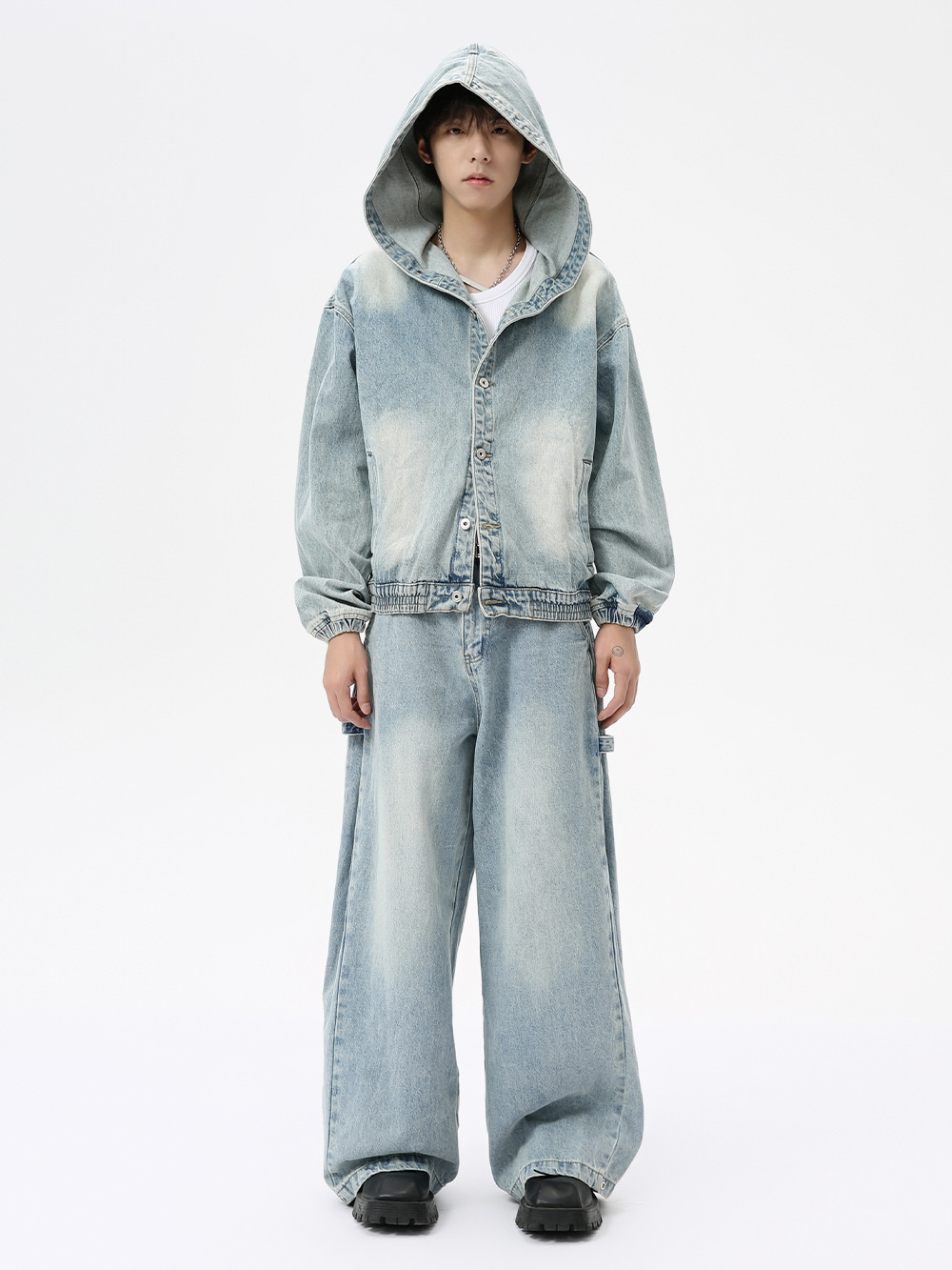 MTLCLOTHES Hombres| 2024 otoño nuevos productos vintage americano chaqueta encapuchada lavado con vaqueros sueltos