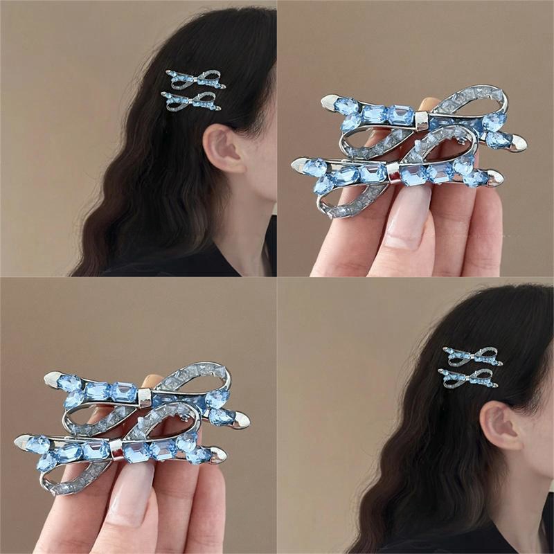 Heart of the Ocean! Flash Diamond Bow Hairpin! Exquisite Light Luxury Duckbill Clip Side Clip Travel Hairpin