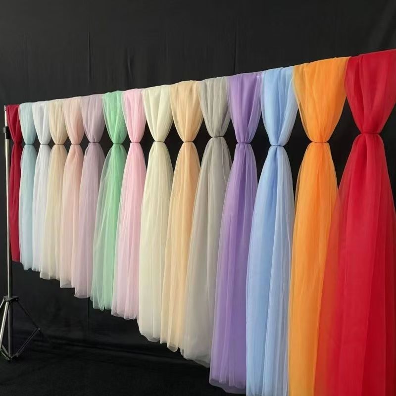 跨境纱幔婚庆椅背纱背景布瑞士婚礼装饰白纱吊顶欧根纱网纱布置