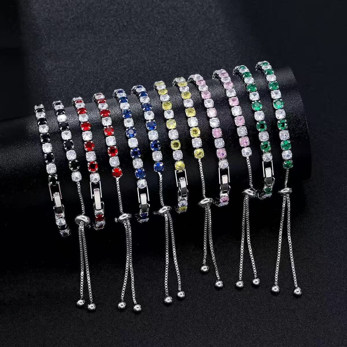 Amazon Cross-Border Hot-Selling 4mm Tennis Hip-Hop Bracelet with Multicolor Zircon, High-End Luxury Jewelry Wholesale