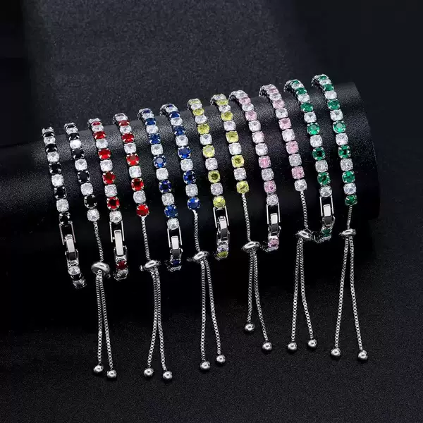 Amazon Cross-Border Hot-Selling 4mm Tennis Hip-Hop Bracelet with Multicolor Zircon, High-End Luxury Jewelry Wholesale