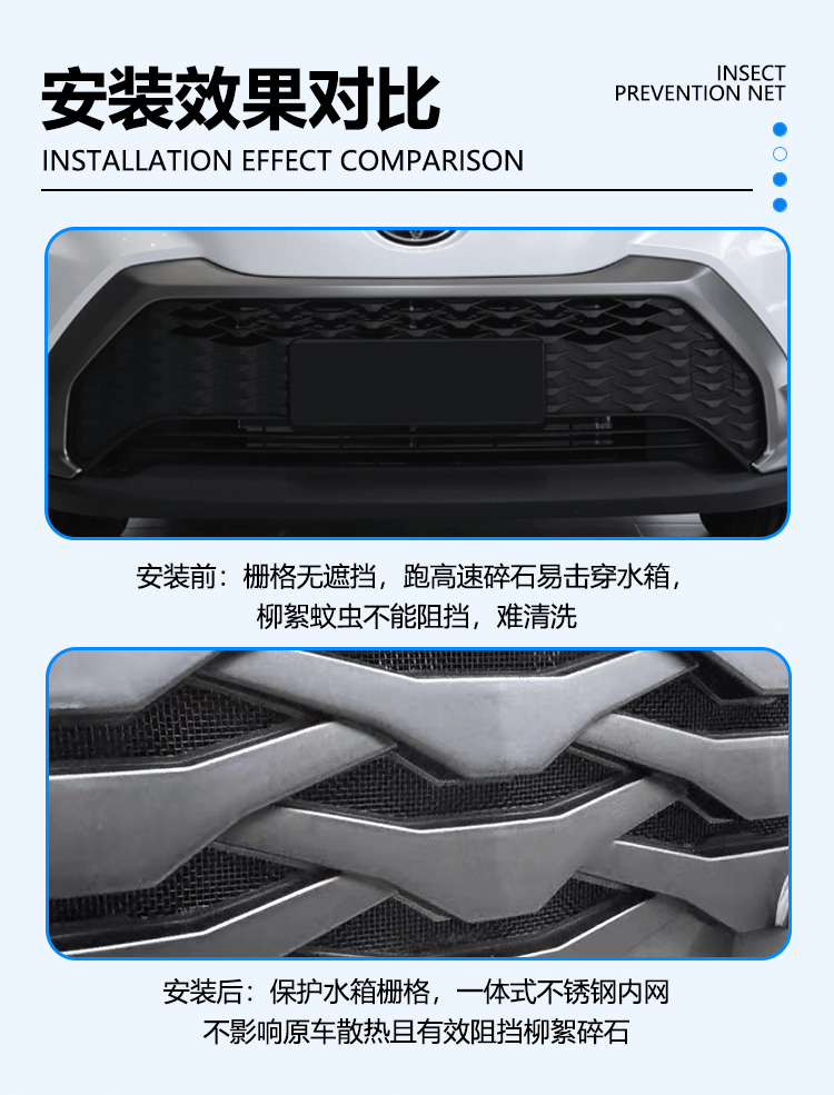 Suitable for Toyota Frontlander Insect-Proof Net Front Grille Water Tank Clip-On Protective Cover Anti-Insect and Anti-Lint Modification Accessories